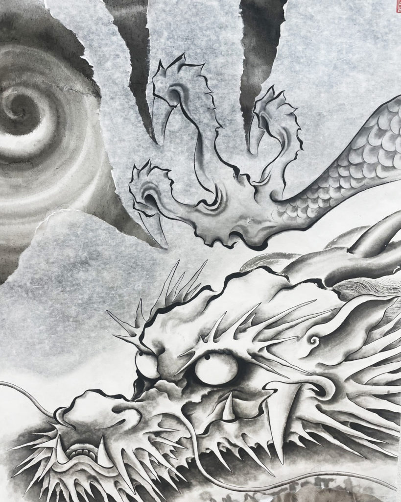 全てを引き裂く龍の爪を描いた水墨画
